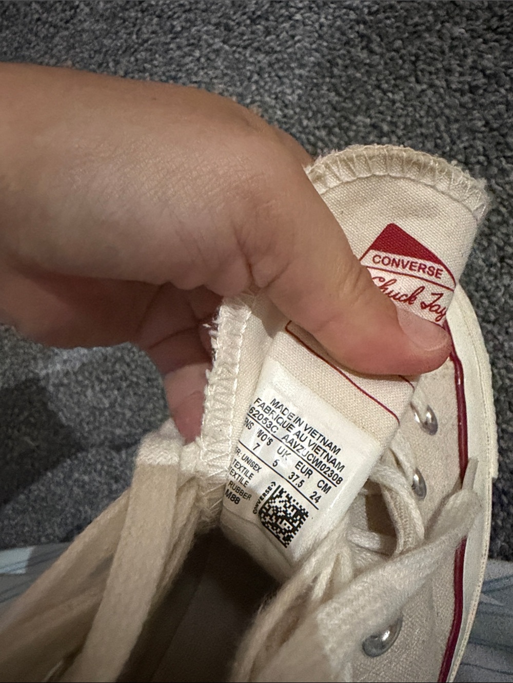Converse High Top Sneakers - Natural Canvas with Red & Navy Trim - Picture 5 of 5